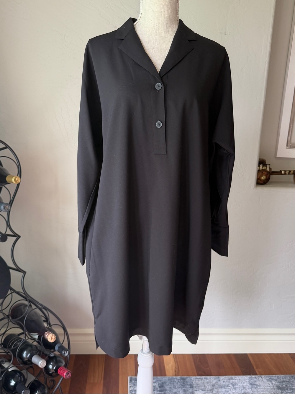 Everlane Women's Black Lightweight Shirt Midi Dress With Side Pockets Size L